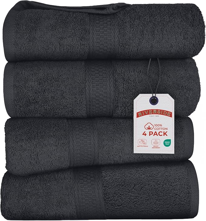 RIVERSIDE 100% Ring Spun Cotton Large Bath Towels Set of 4, 27 x 54 – Quick Dry by RIVERSIDE
