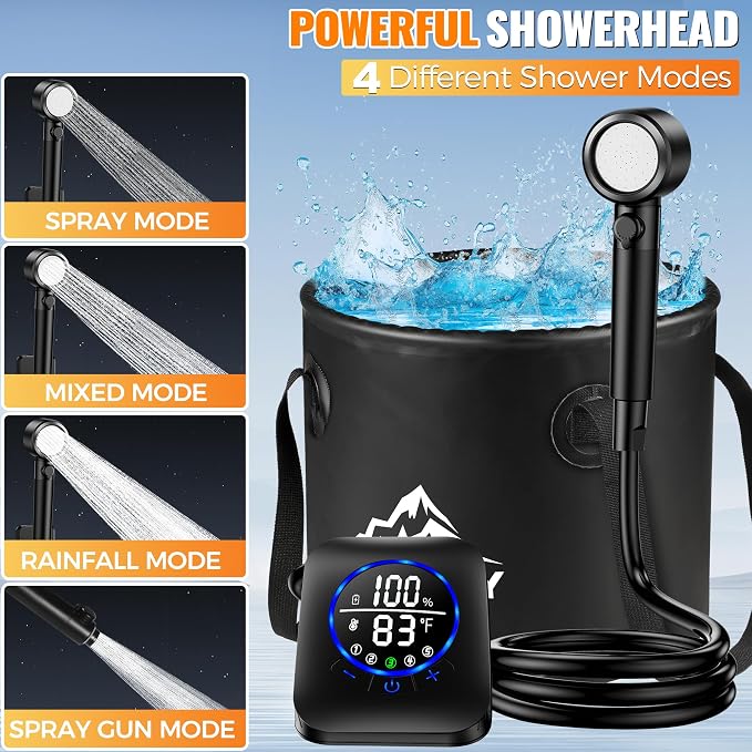 Portable Shower for Camping, 8000mAh Rechargeable Camping Shower Pump - Image 3