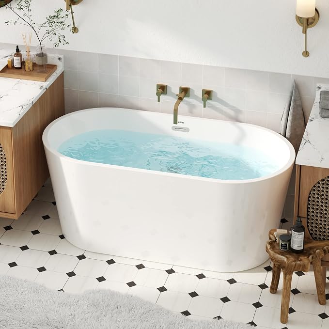 FerdY Luzon 55" Acrylic Freestanding Bathtub, Classic Oval Shape Soaking Bathtub - Image 2