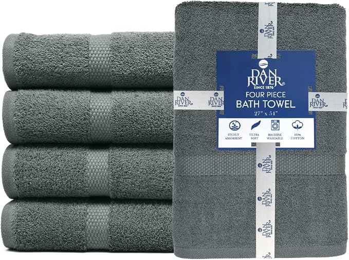 DAN RIVER Bath Towels Set of 4, 27 x 54 Inches, 100% Cotton, Larger & Lighter - Image 3