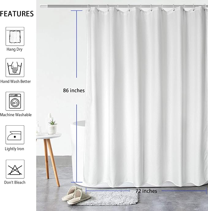 AooHome Extra Long 72x86 Inch Shower Curtain, Fabric Waffle Weave Decor Bath - Image 3
