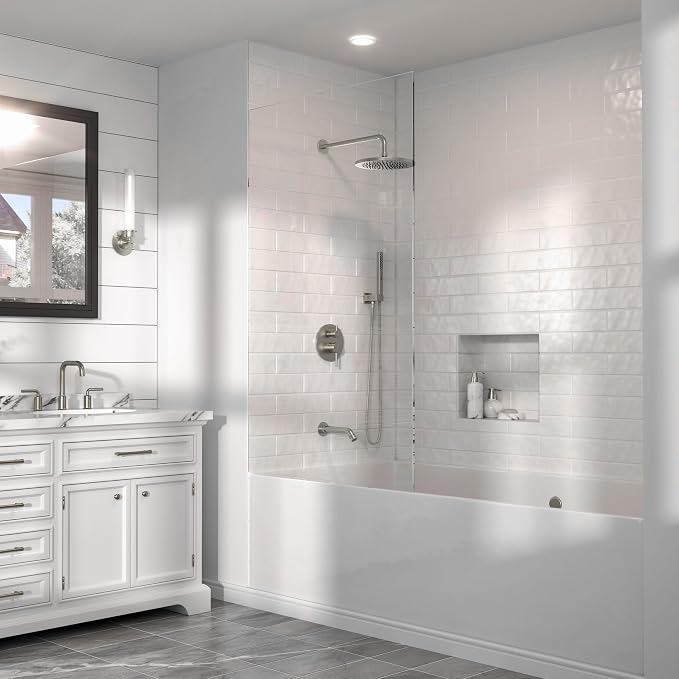 Lava Odoro Modern 3-Setting Round Rain Bathtub and Shower Faucet Set, Brushed - Image 9