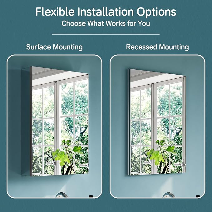 16"x24" Medicine Cabinet Mirror, Aluminum Silver Recessed Medicine Cabinet - Image 7