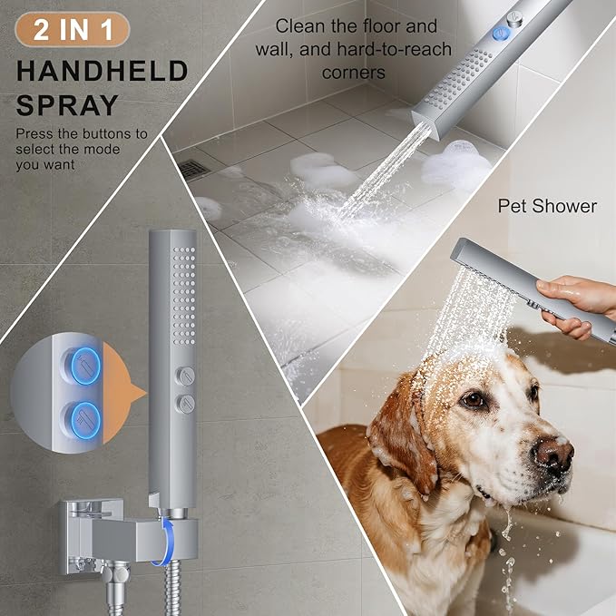Shower Faucet Set, Wall Mount Shower System 12 and 6 Inch Dual Shower Head Set - Image 4