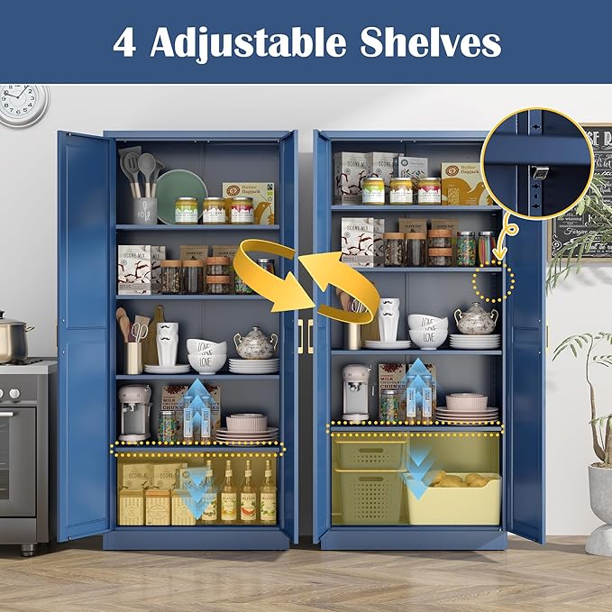 Kitchen Pantry Cabinet, 71”Blue Metal Pantry Storage Cabinets - Image 5