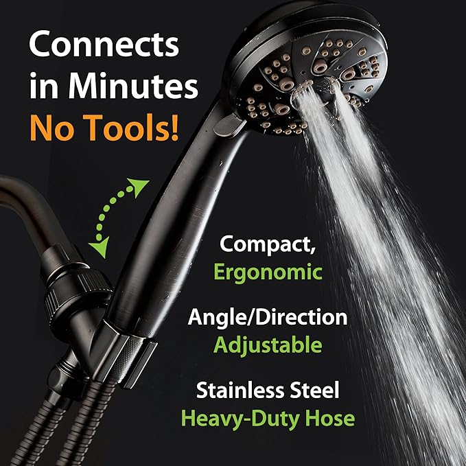 AquaDance High Pressure 6-Setting Oil Rubbed Bronze Handheld Shower Head - Image 4