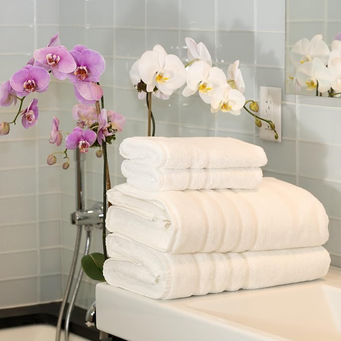 Mosobam Luxury Turkish 4pc XL Towel Set 35X70 16X30 White 700 GSM Bamboo - Image 2
