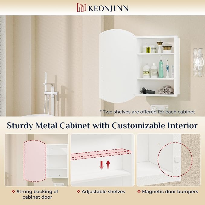 Keonjinn Medicine Cabinet 16 x 26 Inch, Surface Mount or Recessed Cabinets - Image 4
