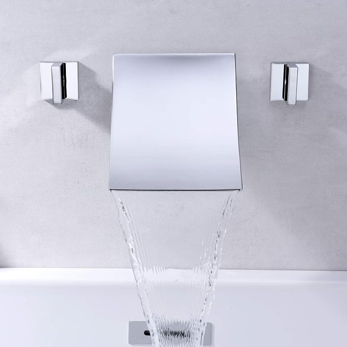 SUMERAIN Wall Mounted Waterfall Bathtub Filler Faucet 3 Hole Chrome Finished - Image 5