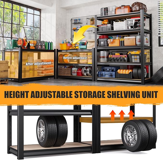 71"H Garage Shelving, 5-Tier Heavy Duty Storage Shelves, Adjustable Metal - Image 7