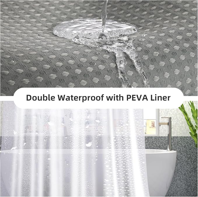 LaCyan 3 in 1 Waterproof Waffle Weave Shower Curtain and Clear Liner Set - Image 3