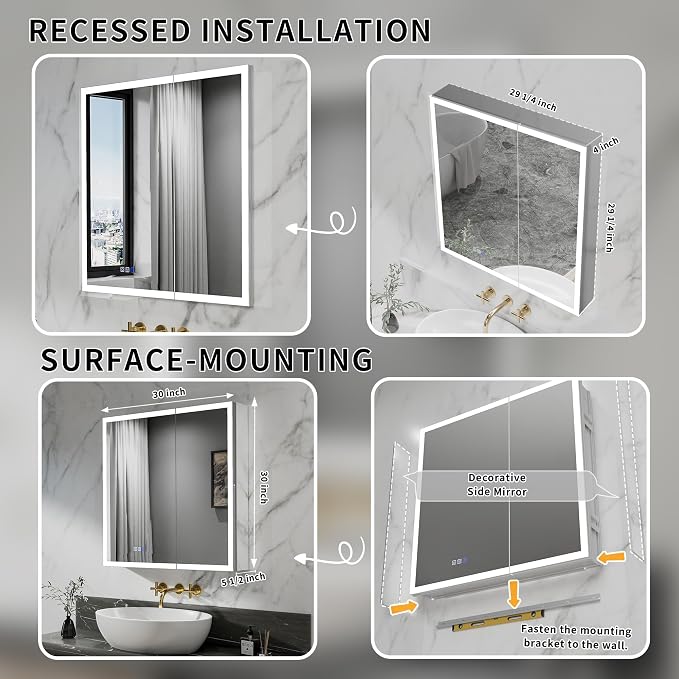 LED Medicine Cabinet Mirror for Bathroom, 30x30 Medicine Cabinet - Image 5