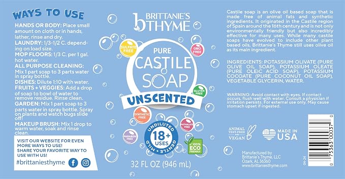 Brittanie’s Pure Castile Liquid Soap Refill, 32 Ounce Pack of 2 | Dish Soap - Image 2
