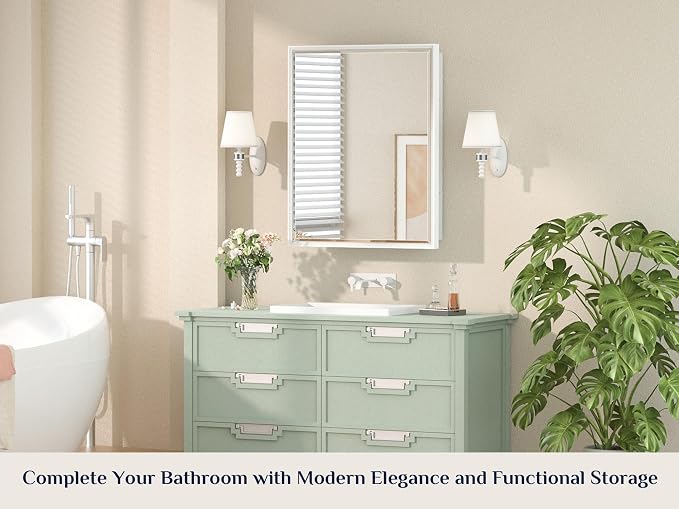 Keonjinn 24” x 30” White Bathroom Medicine Cabinets - Image 7