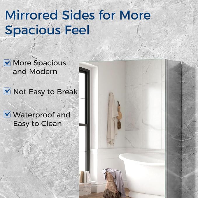 Bathroom Medicine Cabinet with Mirror, 20x26 Recessed or Wall Mirror Medicine - Image 4