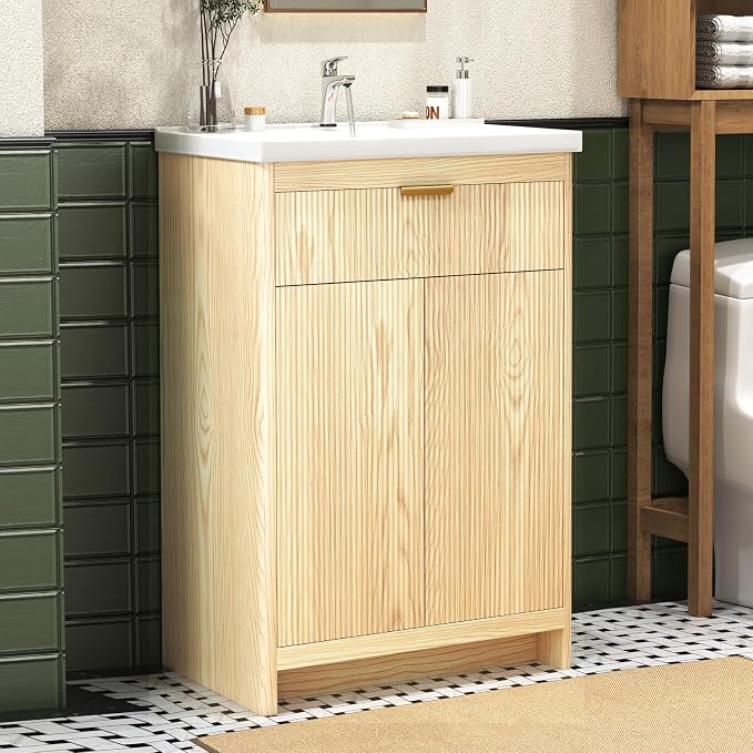 24 Inch Bathroom Vanity with Sink, Bathroom Vanity Cabinet with Single Sink by Umeiga
