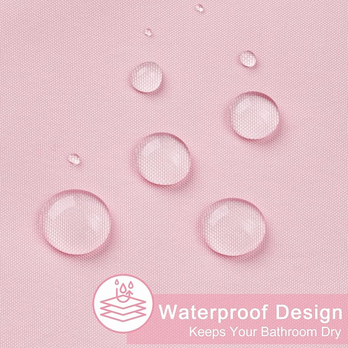 AooHome Solid Pink Shower Curtain, Fabric Weighted Hem Shower Liner - Image 5