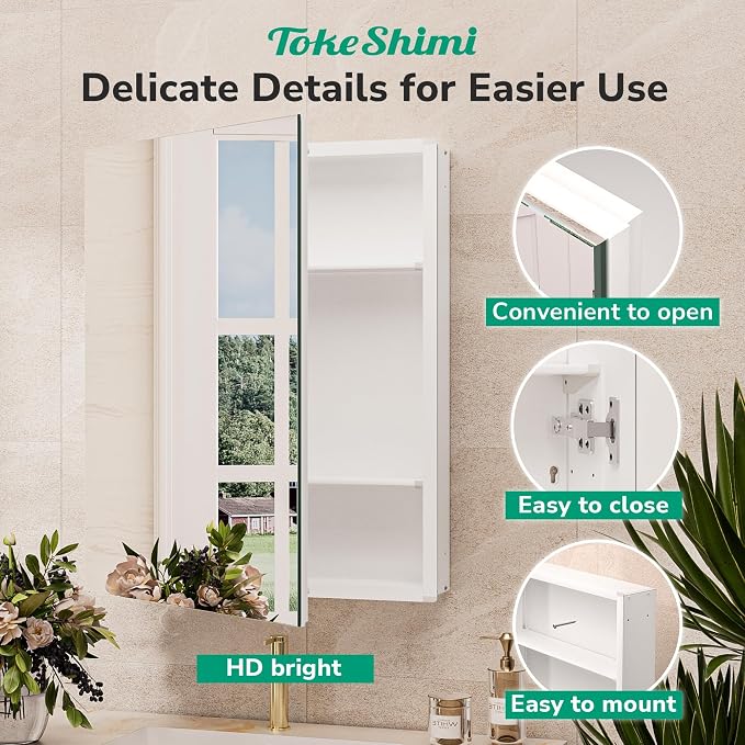 TokeShimi 14x18 Bathroom Medicine Cabinet, Tempered Mirror - Image 9