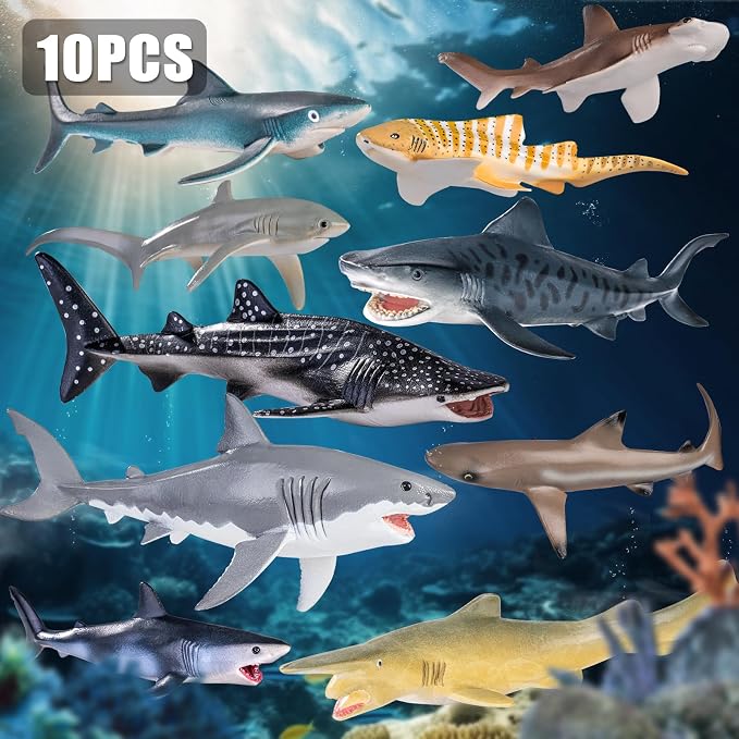 10PCS 5-8" Shark Toys for Toddlers, Large Sea Ocean Animals Bath Toys for Kids - Image 2