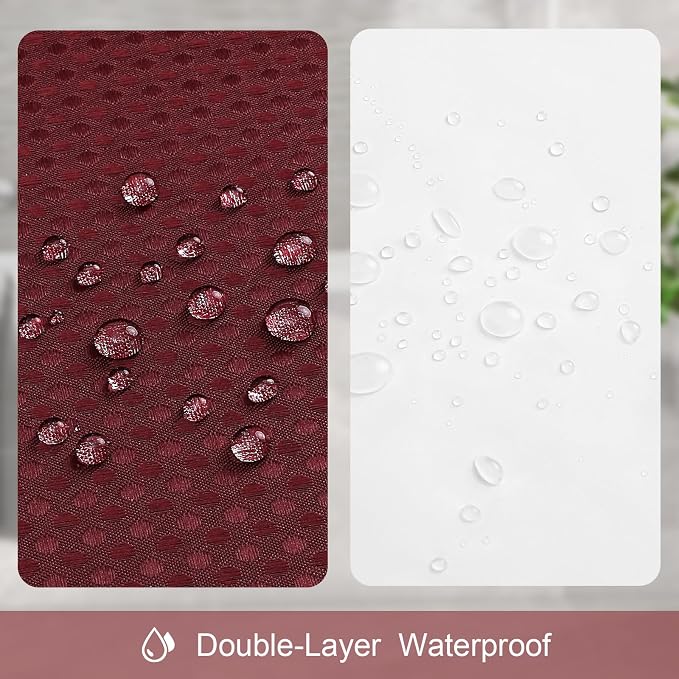 3 in 1 Shower Curtain Set, Burgundy Waffle Shower Curtain and PEVA Liner Set - Image 6