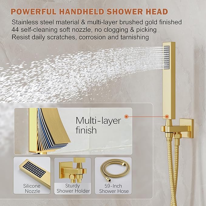 Shower System, Wall Mounted High-Pressure Showerhead Combo Set Included Valve - Image 4