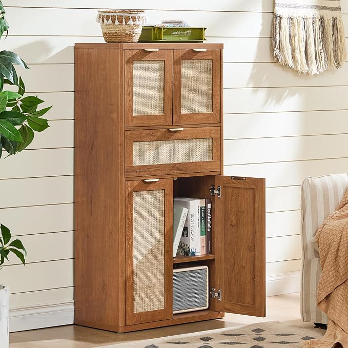 LEYAOYAO 48" Tall Storage Cabinet, Rattan Bathroom Floor Cabinets by LEYAOYAO-Findtheshiningpointofyourideallife%EF%BC%81