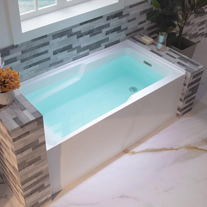 WOODBRIDGE 54" Acrylic Rectangular Alcove Soaking Bathtub in White by WOODBRIDGE