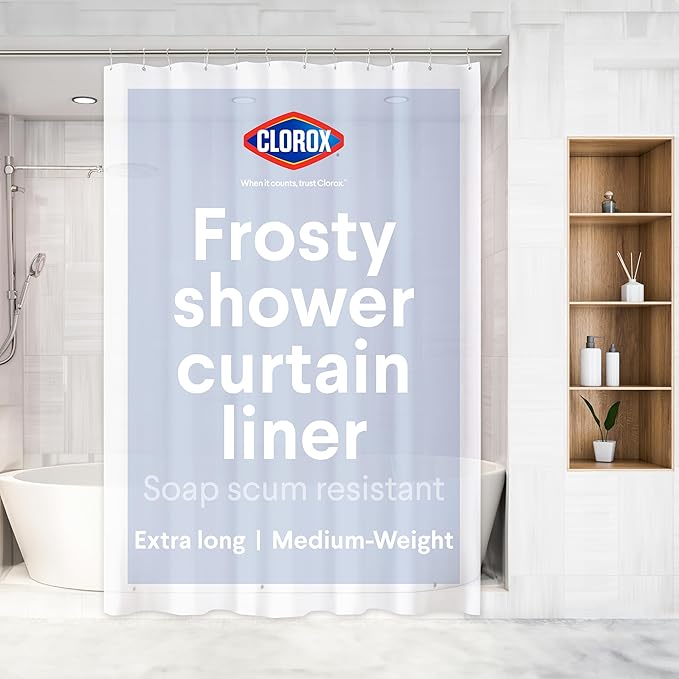 CLOROX Shower Curtain Liner, Premium Medium-Weight Durable Waterproof 6g PEVA by Clorox