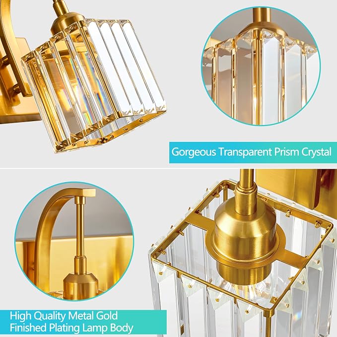5-Light Crystal Vanity Light, Modern Gold Bathroom Wall Sconce - Image 5