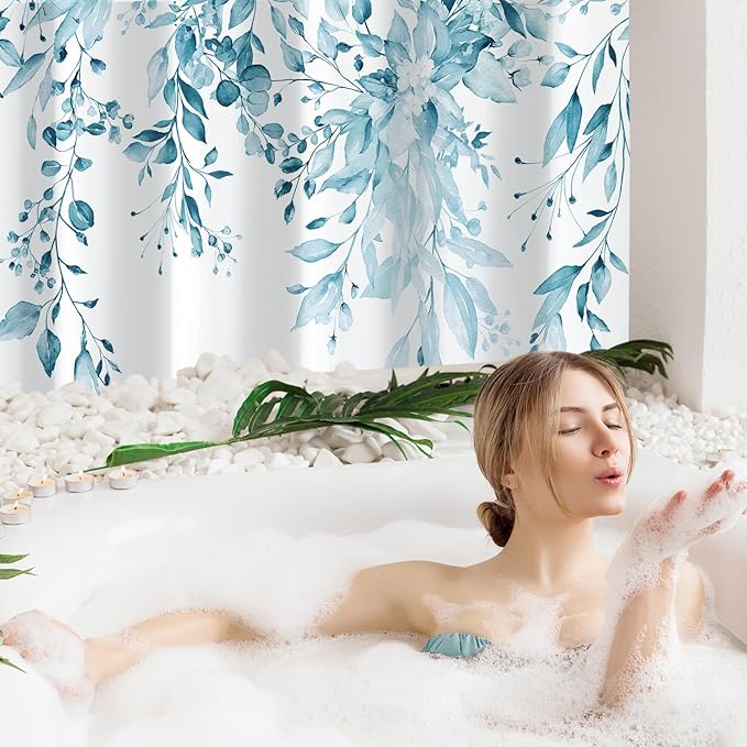 Gibelle Small Stall Shower Curtain 36 x 72, Narrow Half Spa Blue Floral Shower - Image 2