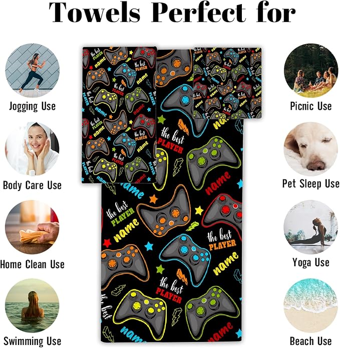 Custom Name Gaming 3 Piece Towel Bathroom Sets, 1 Bath Towel, 1 Washcloth - Image 3
