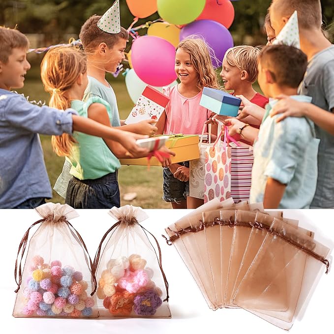 Hopttreely 100pcs Organza Bags, Light Brown 4''x4.72'' Satin Drawstring Organza - Image 7