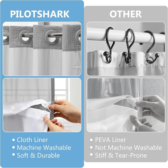 No Hook Waffle Weave Shower Curtain Set - Image 7
