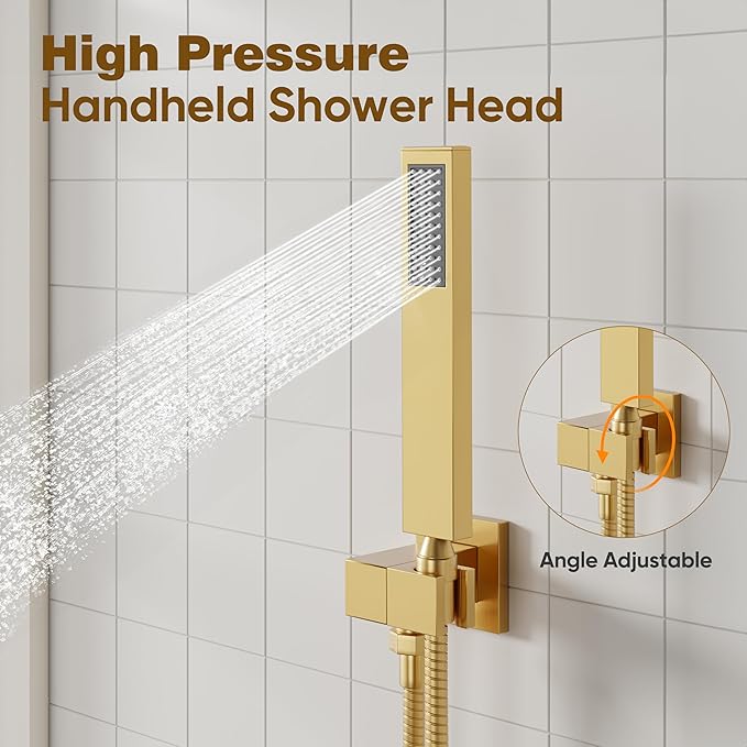 ESNBIA Gold Shower Head System, All Metal 12 Inches Ceiling Shower Faucet Set - Image 4