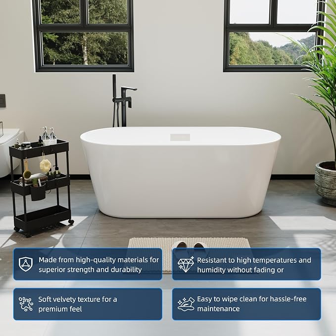 67" Acrylic Freestanding Bathtub, Modern White Soaking Tub - Image 6