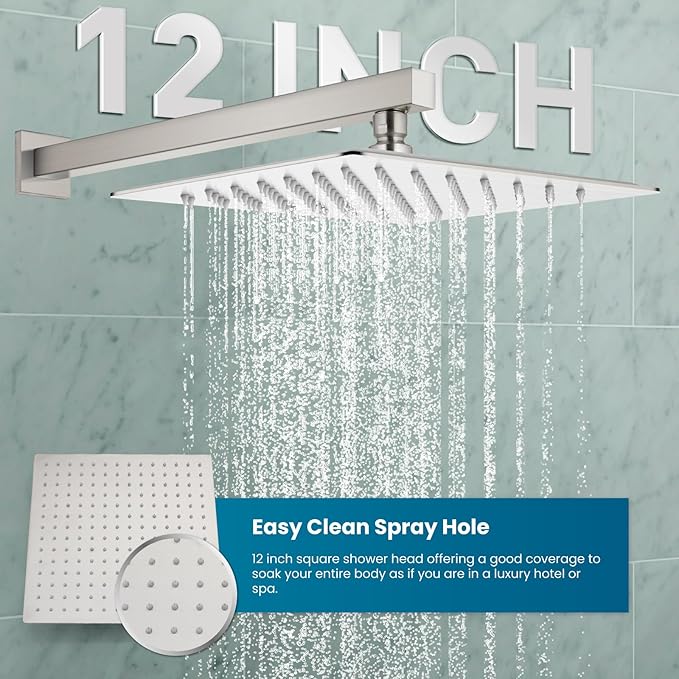 gotonovo Rainfall Bathroom Shower System Rain Shower Head and Handle Set Wall - Image 3