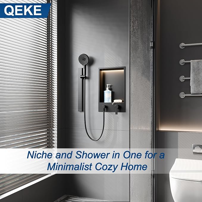 Shower Niche with Round Hand Shower, Sliding Bar and LED Light in Matte - Image 6