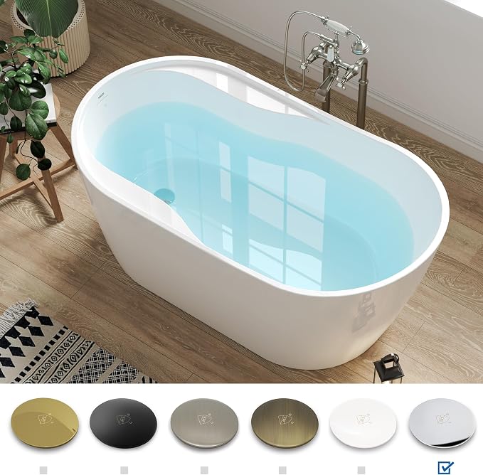 FerdY Lana'i 60" Freestanding Bathtub, Gracefully Shaped Freestanding Soaking - Image 4