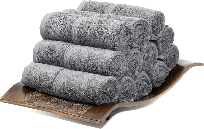 Mosobam Luxury Turkish Towels Set of 12 Washcloths 13X13 Charcoal Gray 700 GSM by Mosobam