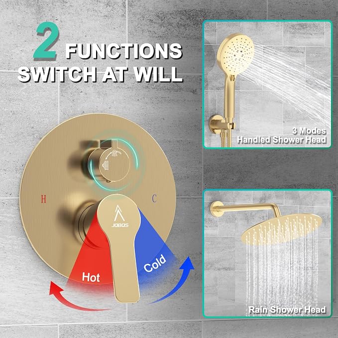 Shower Faucet Set Brass 12IN Rough-In Valve Body Trim Kit Rainfall Included - Image 5