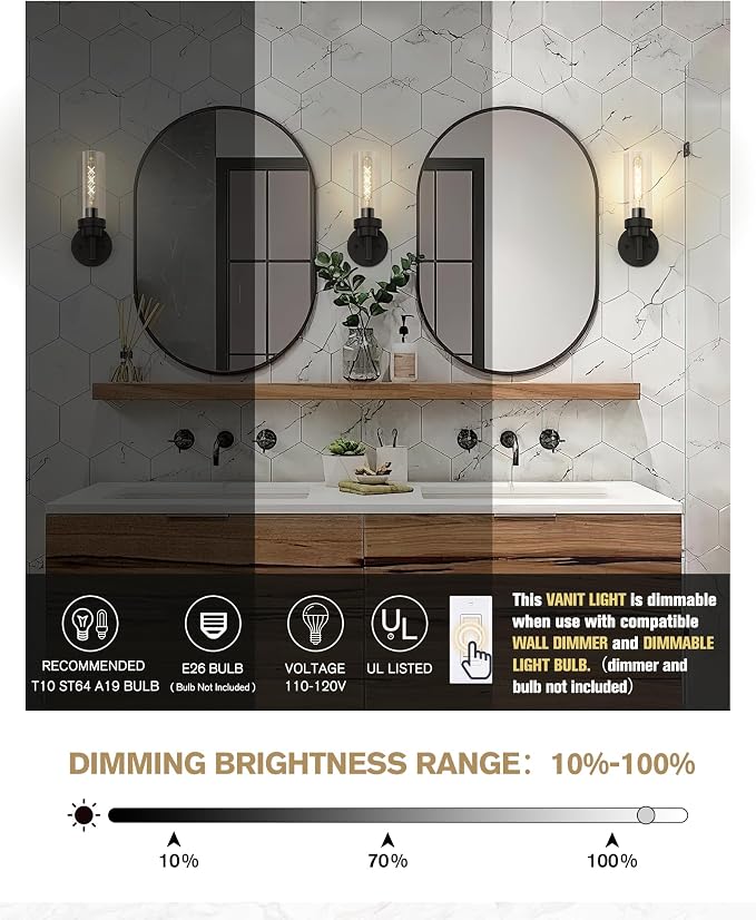 Emak Black Wall Sconces Set of Two, Modern Vanity Lights - Image 2