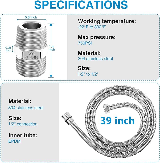 Dreyoo 2 Pack 39 Inch Shower Hose - Image 2