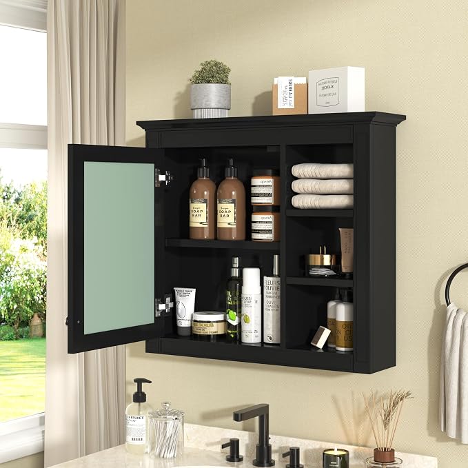 30'' x 28'' Black Medicine Cabinet, Wall Mounted Bathroom Storage Cabinet - Image 7