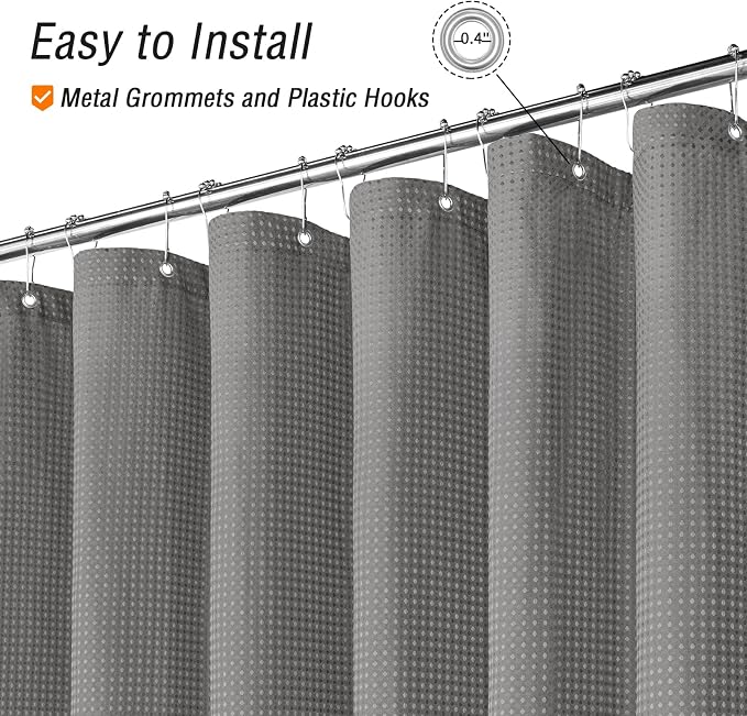 Gibelle Long Shower Curtain 72 x 78, Tall Waffle Weave Textured Fabric Shower - Image 4