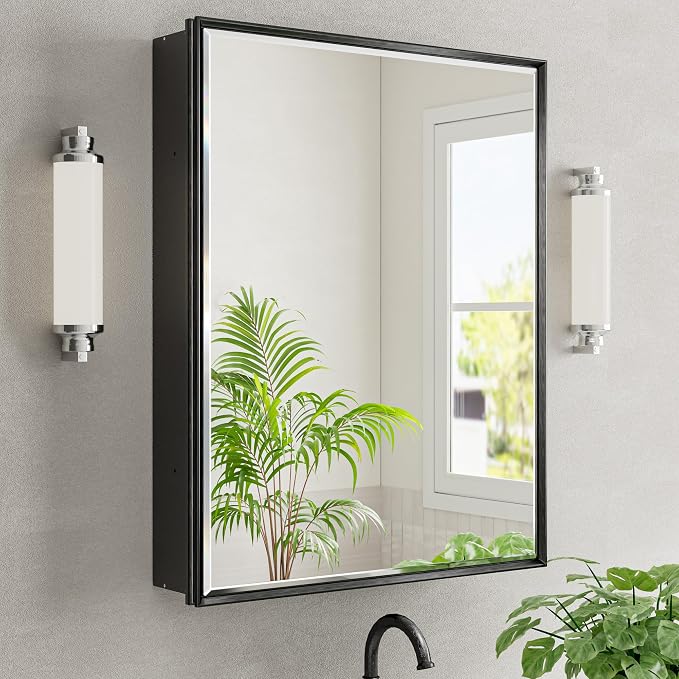 24x30 Pre-Assembled Black Medicine Cabinet by QUEENFUN