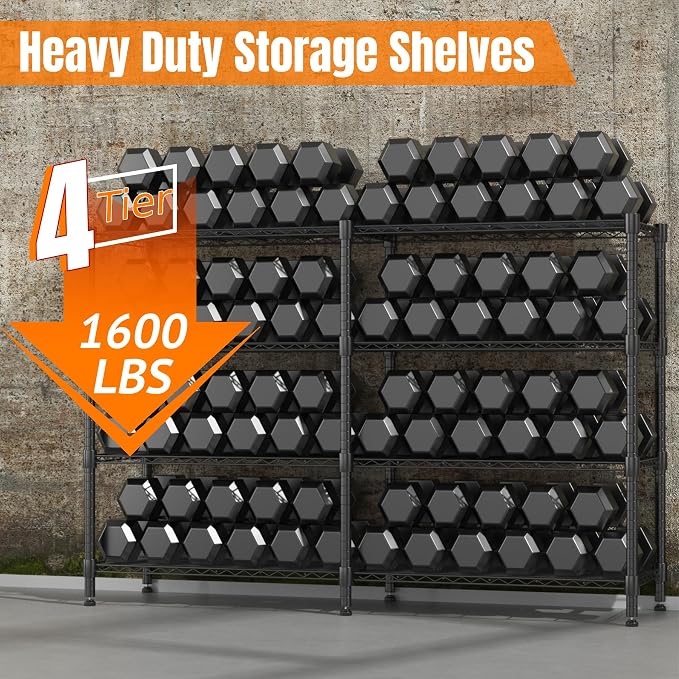 Homdox Heavy Duty Storage Shelves, 4 Tier Wire Shelving Unit, Adjustable Metal - Image 5