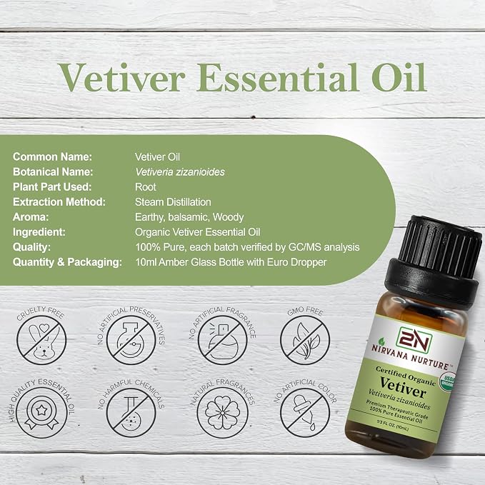 Vetiver Essential Oil USDA Certified Organic, 100% Pure Natural Premium Grade - Image 2