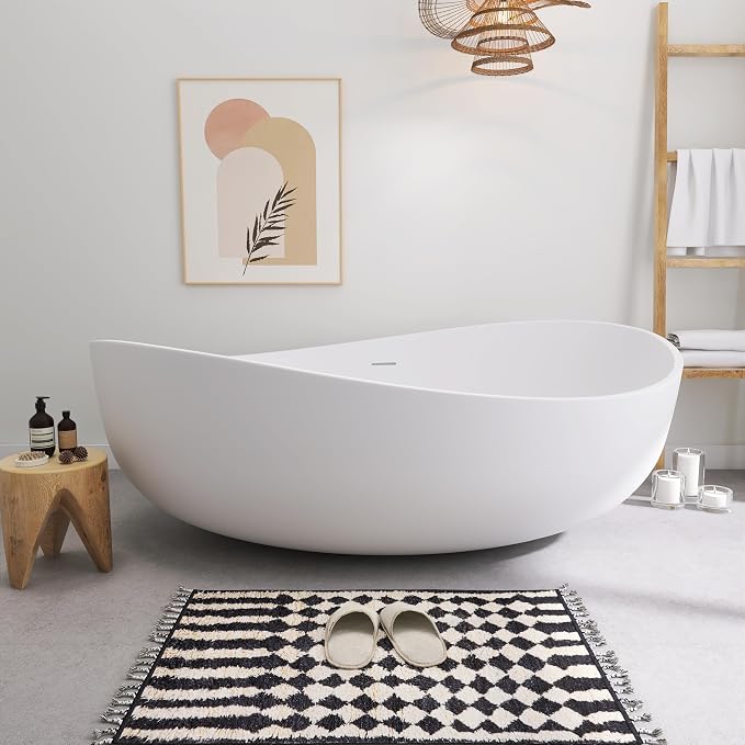 SJ STAR&JANE 71" Solid Surface Freestanding Bathtub, Oval Soaking Stone Resin by SJSTARJANE