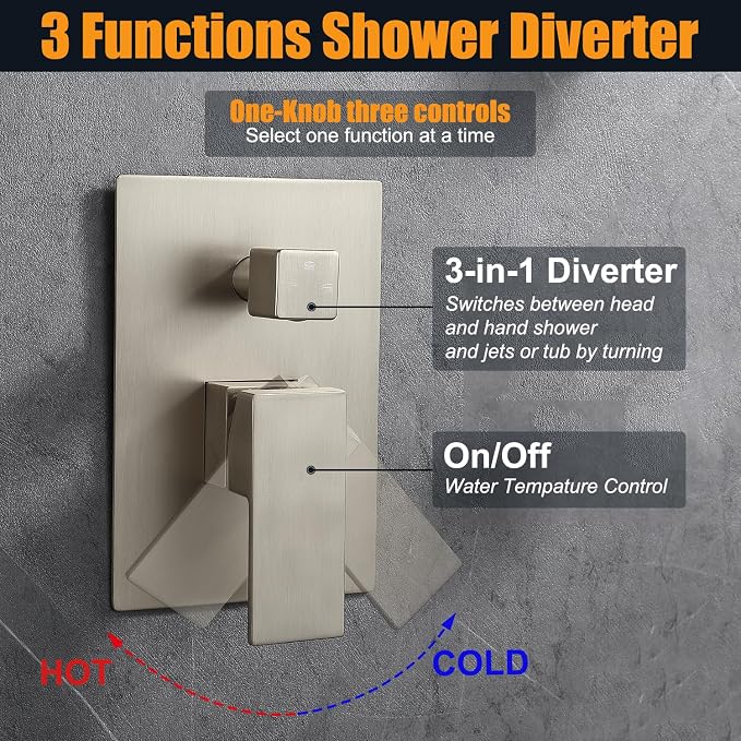 Enga Shower System with Body Jets 12 Inch Wall Mounted Rain Shower and Handheld - Image 6