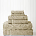 Modern Threads 6 Piece Jacquard/Solid Towel Set-Medallion Swirl Taupe by ModernThreads